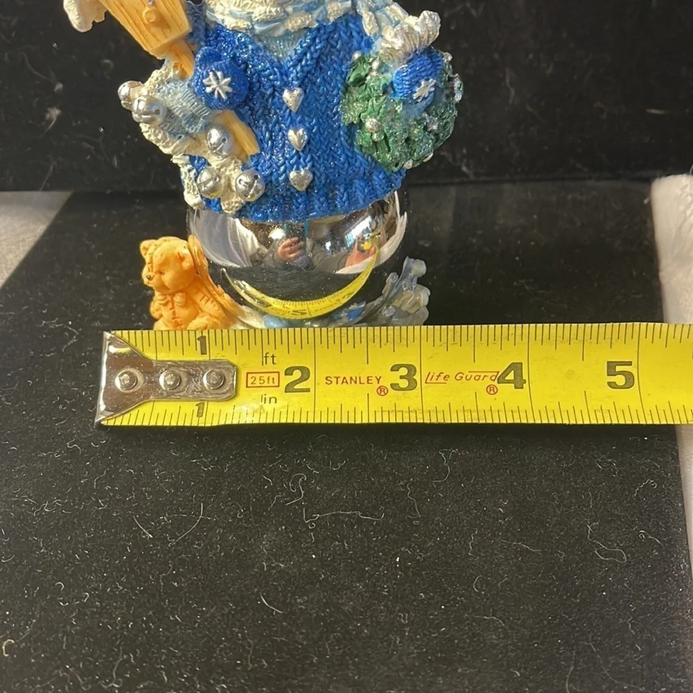 Vintage Blue & White Sparkling Snowman Silver Ornament Base Figurine